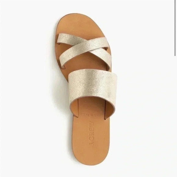 J. Crew Metallic Shimmer Gold Bali Glitter Leather Sandals Slides Flip Flops: 9 - Picture 1 of 9